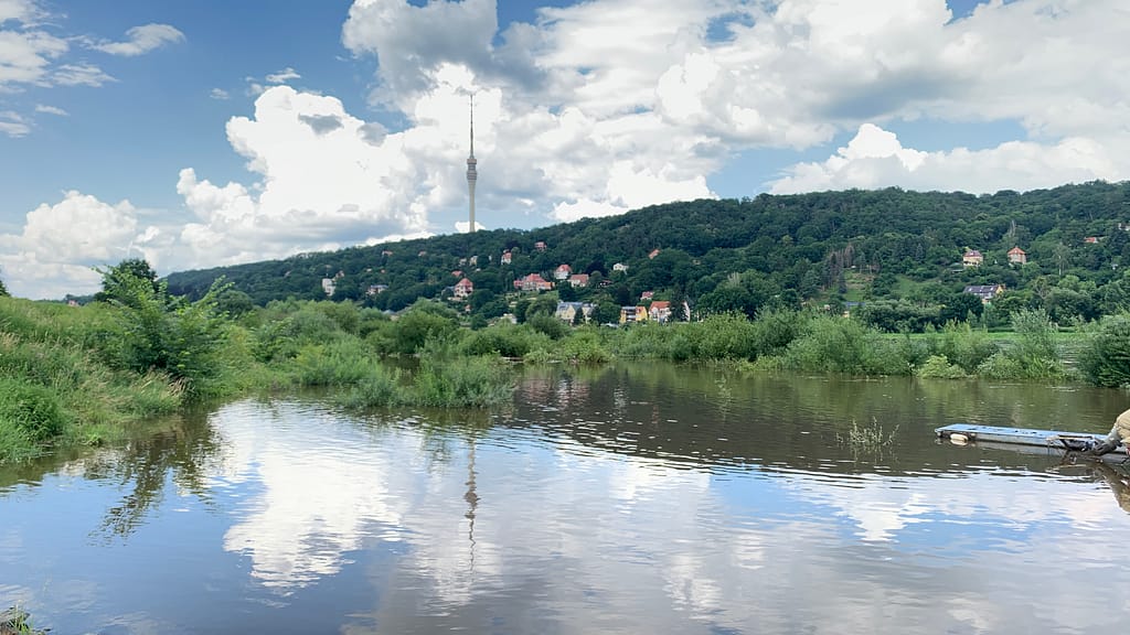 Gut-Knut - Mein Start 5 Blick zum Fernsehturm vom Laubegaster Ufer - Gut-Knut
