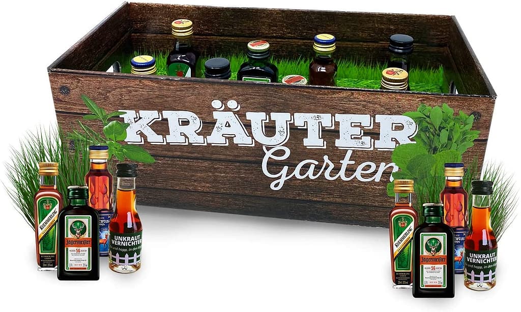 Dein Geschenk zum Vatertag 16 Männer-Kräutergarten | witziges Geschenk mit Alkohol | 8x Kräuter-Likör für Männer und Frauen | Jägermeister, Kümmerling u.v.m.
