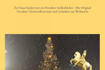 a book cover with a gold horse and a large rock with a christmas tree