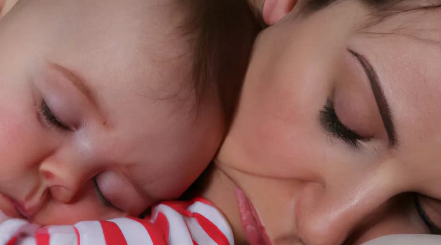 Guter Schlaf und das Glück: Kind und Mutter schlafen entspannt